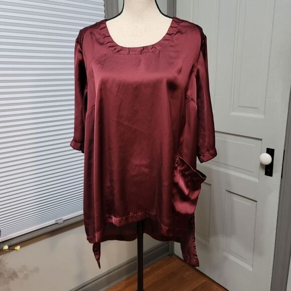 MELISSA McCarthy for Seven7 Satin Hi-Lo Pullover Blouse - Picture 2 of 6